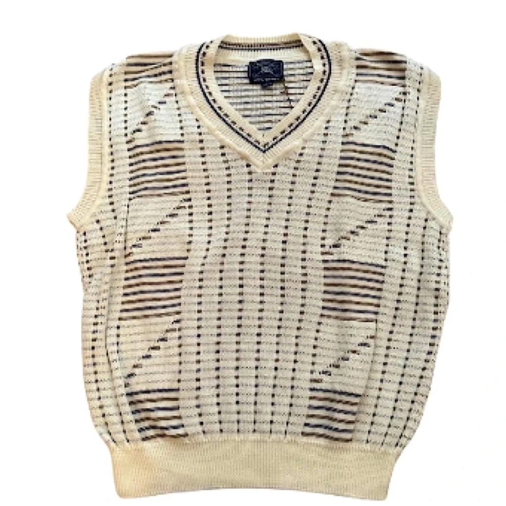 Vintage Burberrys London Golf Sweater Vest XL Cream Wool Knit